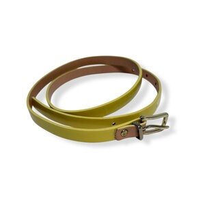 J. Crew Thin Yellow Shiny Patent Leather-Like Belt, Brass Buckle, Size Small